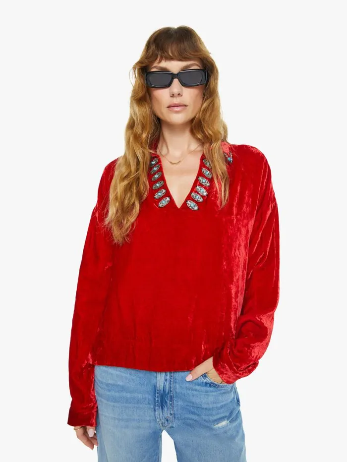 Women Mother Denim Dylan Velvet Tunic Ruby