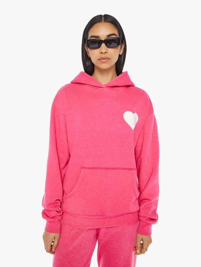 Women Mother Denim Heart Hoodie Hot Pink