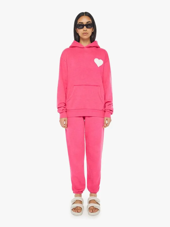 Women Mother Denim Heart Hoodie Hot Pink