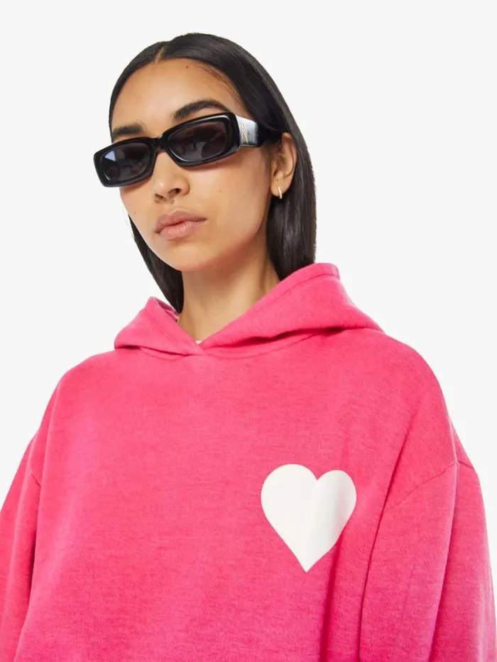 Women Mother Denim Heart Hoodie Hot Pink