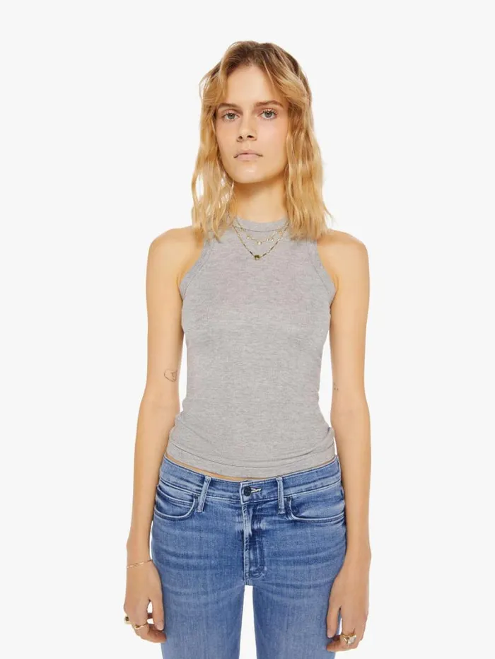 Women Mother Denim Rib Racer Front Tank Heather Grey