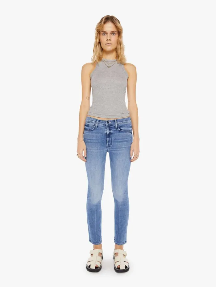 Women Mother Denim Rib Racer Front Tank Heather Grey