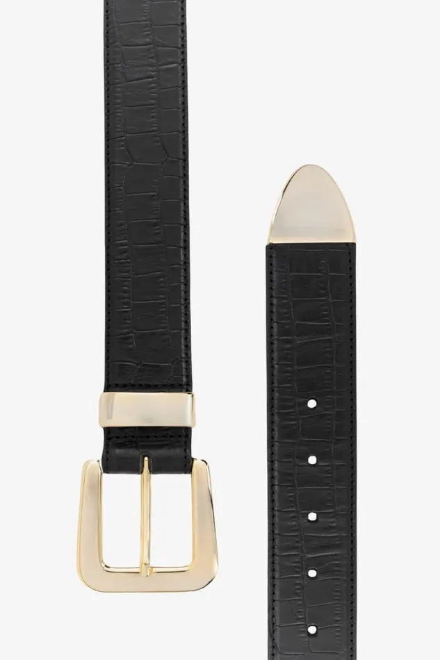 Women NAIROBI Leather Belt Croc Blackgold LAMARQUE Belts Women NAIROBI Leather Belt Croc Blackgold LAMARQUE Belts