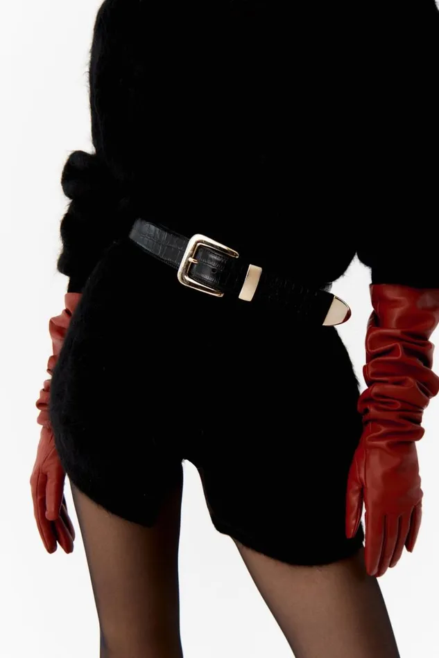 Women NAIROBI Leather Belt Croc Blackgold LAMARQUE Belts Women NAIROBI Leather Belt Croc Blackgold LAMARQUE Belts