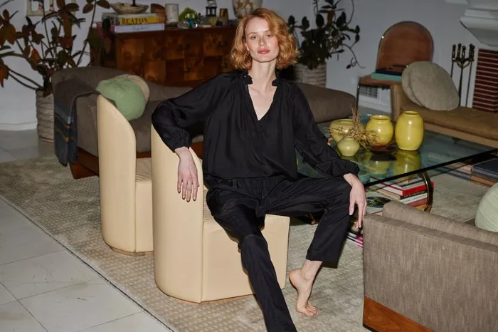 Women Natalie Martin Bottoms Bianca Pant Black Silk