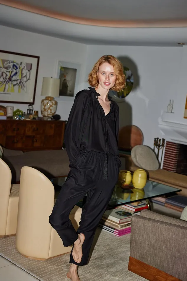 Women Natalie Martin Bottoms Bianca Pant Black Silk