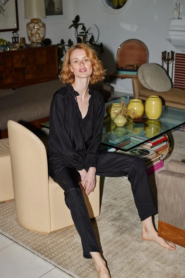 Women Natalie Martin Bottoms Bianca Pant Black Silk