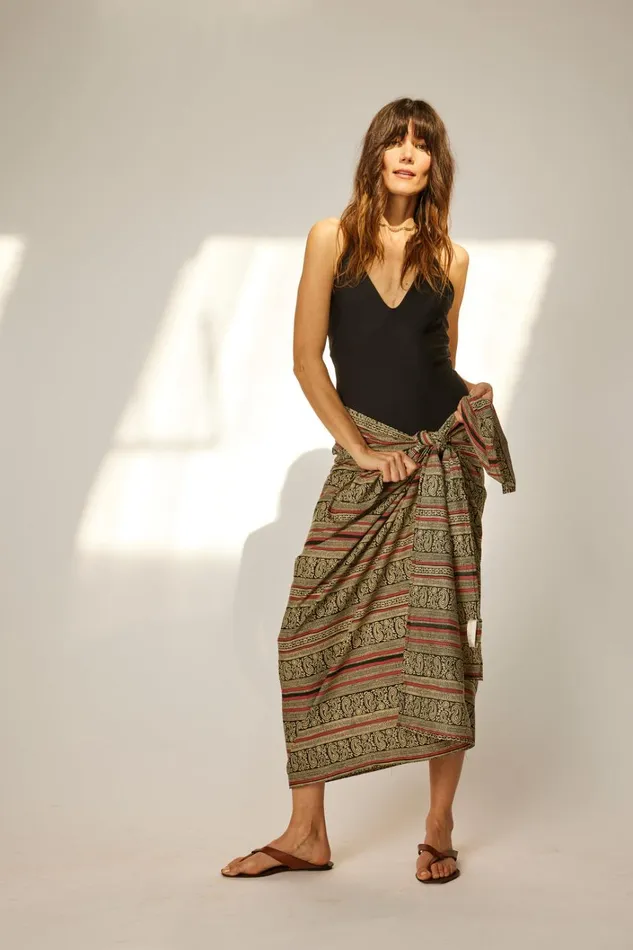 Women Natalie Martin CoverUps Sarong Paisley Stripe Black