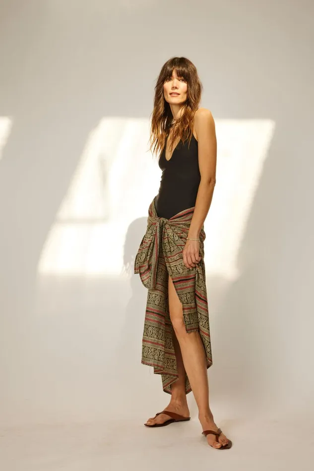 Women Natalie Martin CoverUps Sarong Paisley Stripe Black