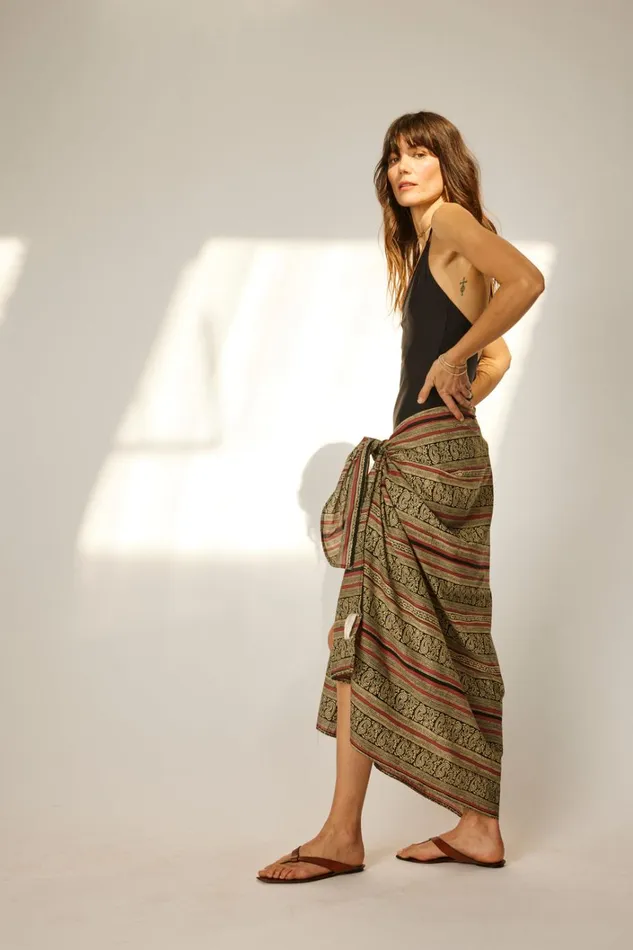 Women Natalie Martin CoverUps Sarong Paisley Stripe Black