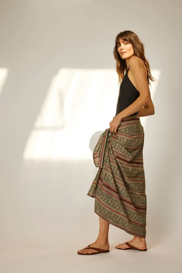 Women Natalie Martin CoverUps Sarong Paisley Stripe Black