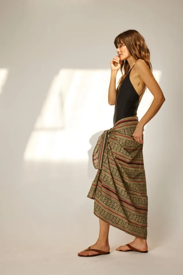 Women Natalie Martin CoverUps Sarong Paisley Stripe Black