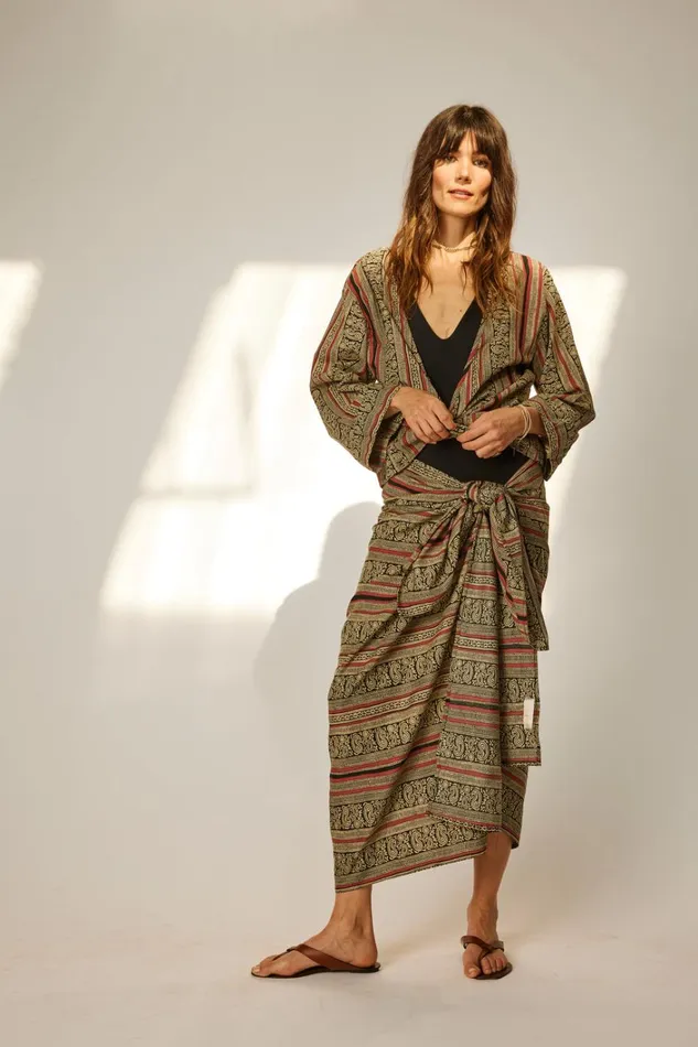 Women Natalie Martin CoverUps Sarong Paisley Stripe Black