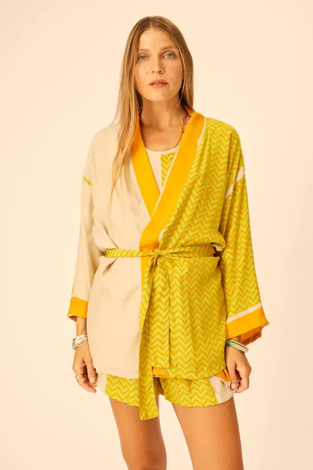 Women Natalie Martin CoverUps Saylor Kimono Block Zigzag Tangerine