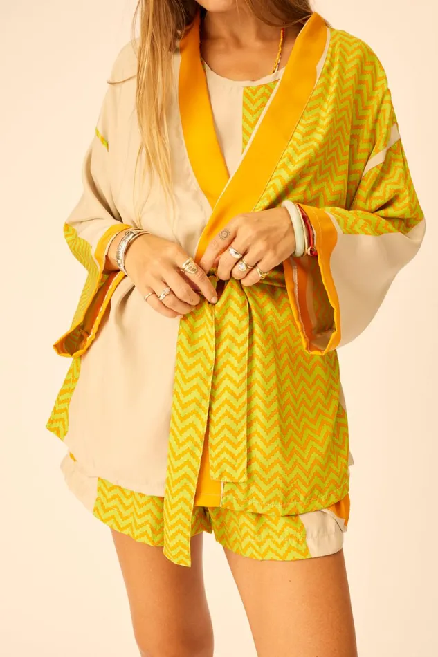Women Natalie Martin CoverUps Saylor Kimono Block Zigzag Tangerine