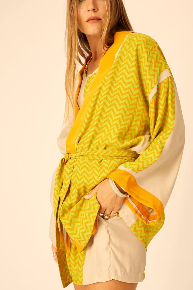 Women Natalie Martin CoverUps Saylor Kimono Block Zigzag Tangerine