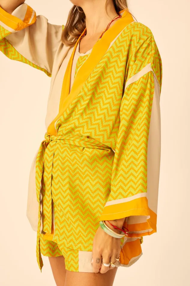 Women Natalie Martin CoverUps Saylor Kimono Block Zigzag Tangerine