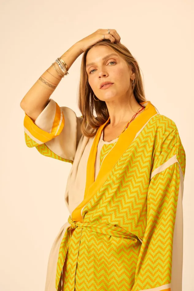 Women Natalie Martin CoverUps Saylor Kimono Block Zigzag Tangerine