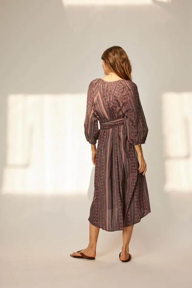 Women Natalie Martin Dresses Alex Midi With Sash Paisley Stripe Heather