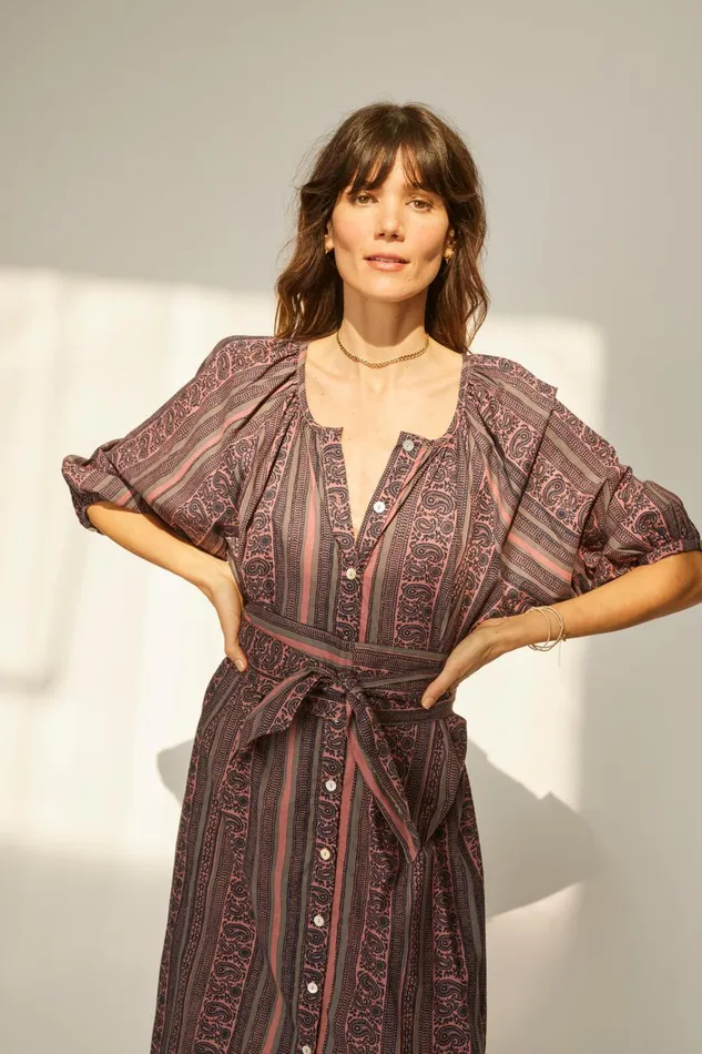 Women Natalie Martin Dresses Alex Midi With Sash Paisley Stripe Heather