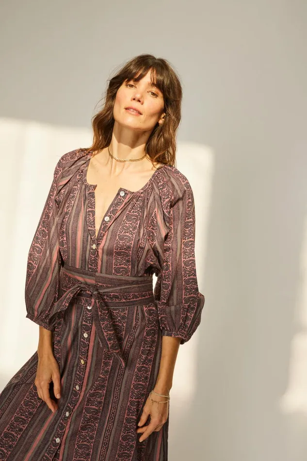 Women Natalie Martin Dresses Alex Midi With Sash Paisley Stripe Heather