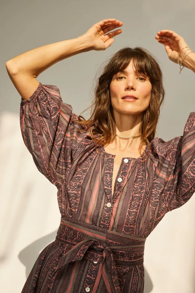 Women Natalie Martin Dresses Alex Midi With Sash Paisley Stripe Heather