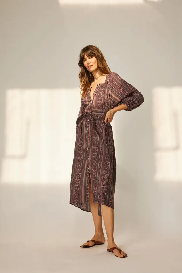Women Natalie Martin Dresses Alex Midi With Sash Paisley Stripe Heather