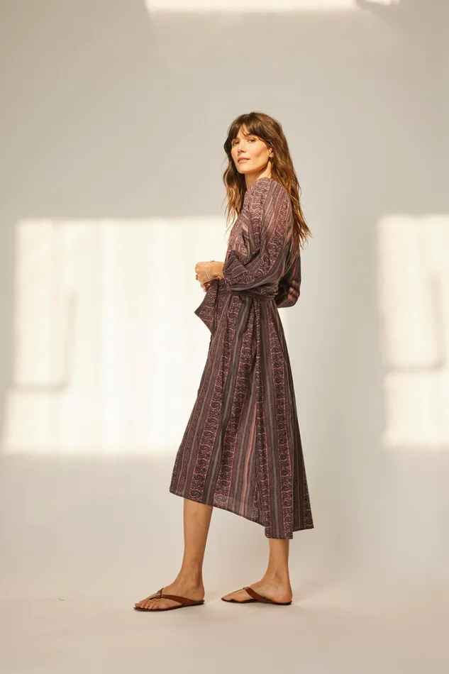 Women Natalie Martin Dresses Alex Midi With Sash Paisley Stripe Heather