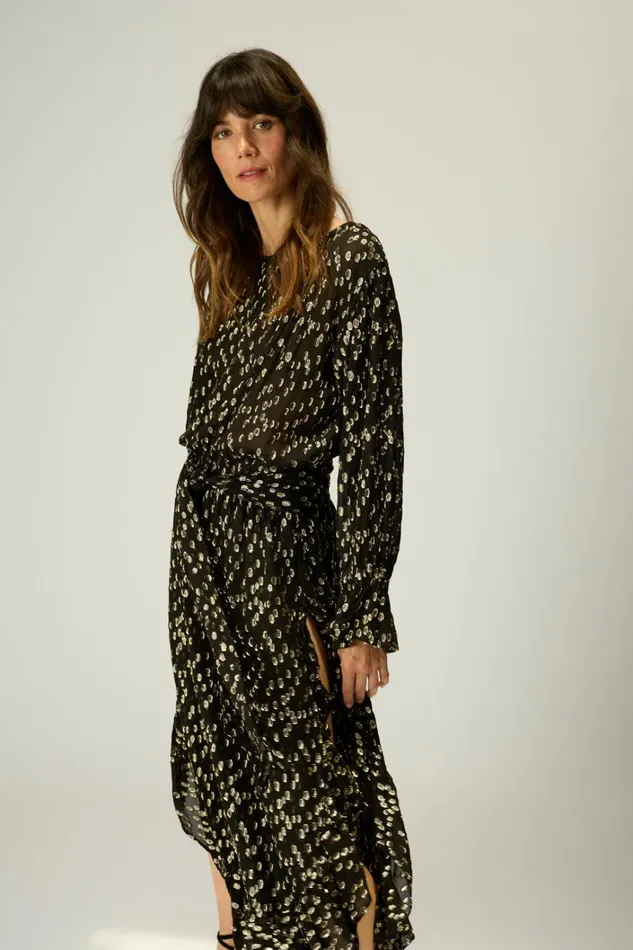 Women Natalie Martin Dresses Camille Dress With Sash Metallic Chiffon