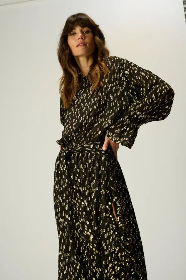 Women Natalie Martin Dresses Camille Dress With Sash Metallic Chiffon