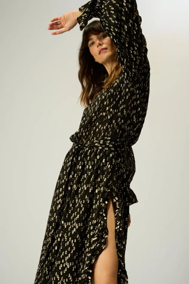 Women Natalie Martin Dresses Camille Dress With Sash Metallic Chiffon