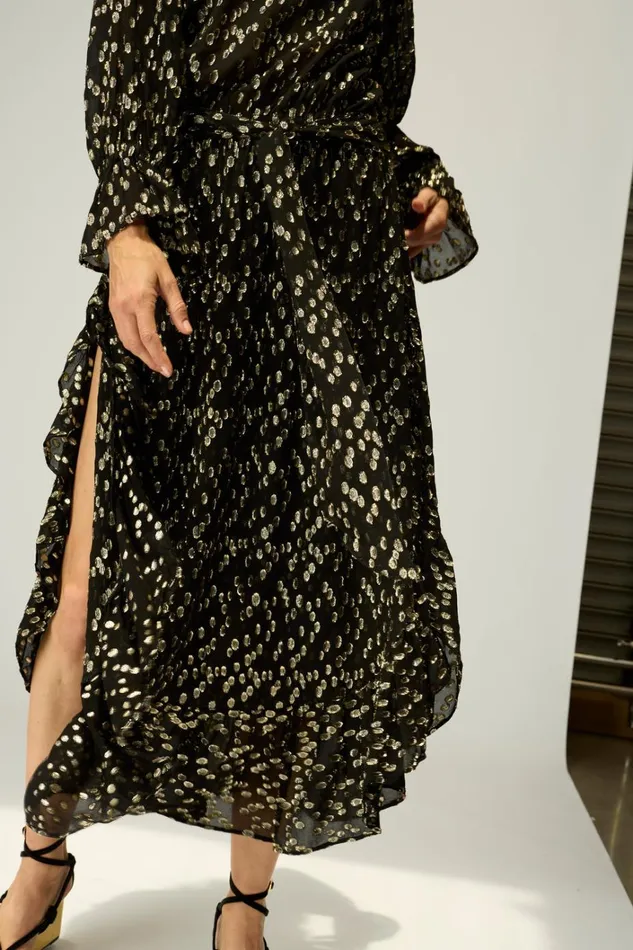 Women Natalie Martin Dresses Camille Dress With Sash Metallic Chiffon