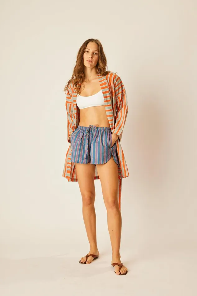 Women Natalie Martin Dresses Diane Short Robe Batik Stripe Sage
