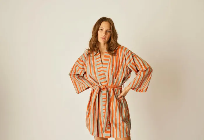 Women Natalie Martin Dresses Diane Short Robe Batik Stripe Sage