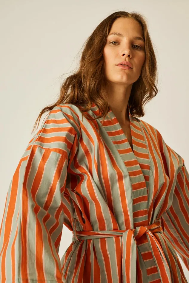 Women Natalie Martin Dresses Diane Short Robe Batik Stripe Sage