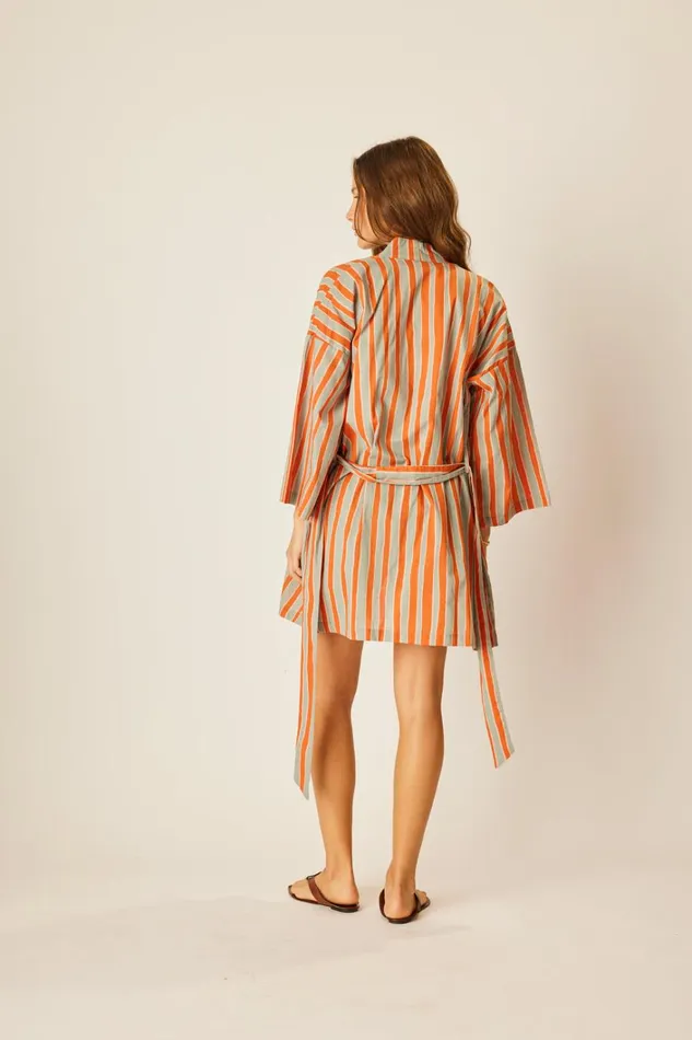 Women Natalie Martin Dresses Diane Short Robe Batik Stripe Sage