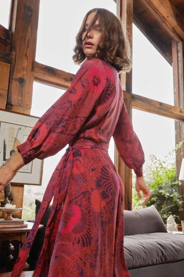 Women Natalie Martin Dresses Kate Long Sleeve Maxi Peacock Currant