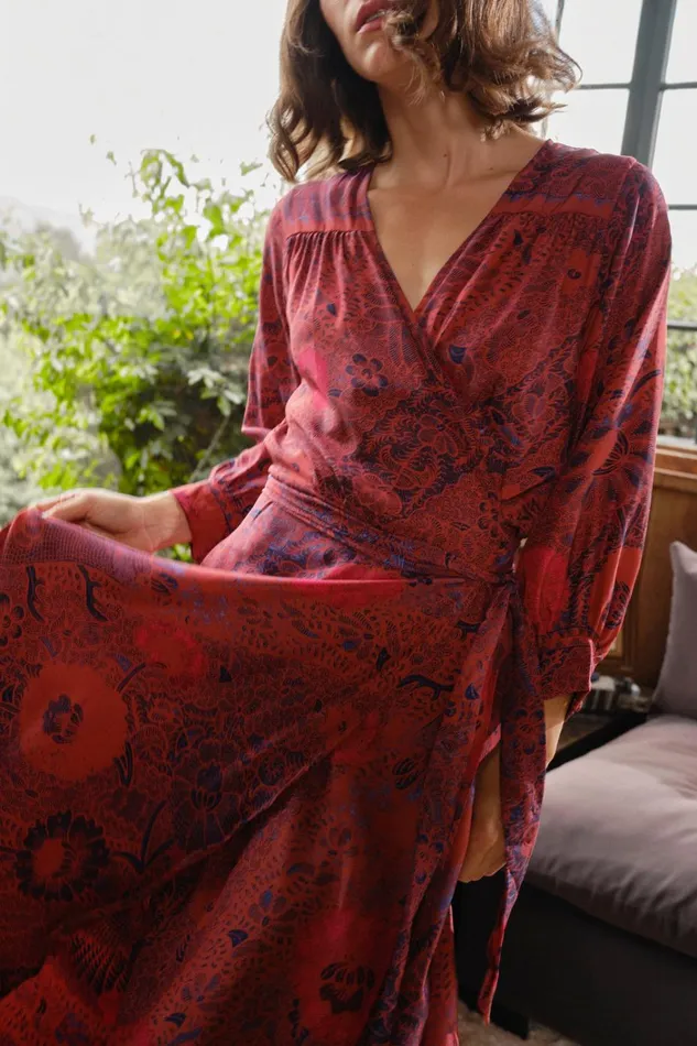 Women Natalie Martin Dresses Kate Long Sleeve Maxi Peacock Currant
