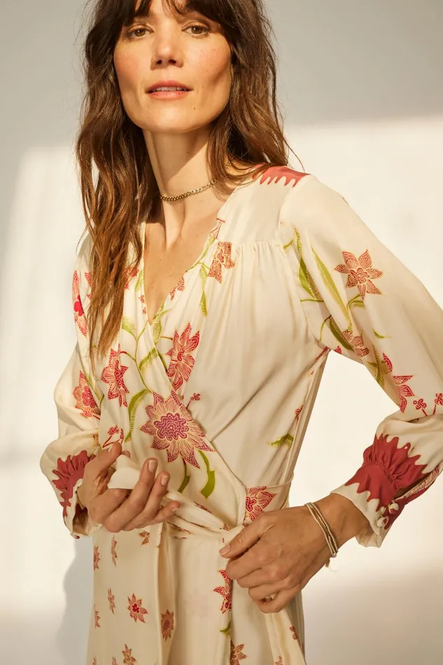 Women Natalie Martin Dresses Kate Long Sleeve Maxi Starflower Cream