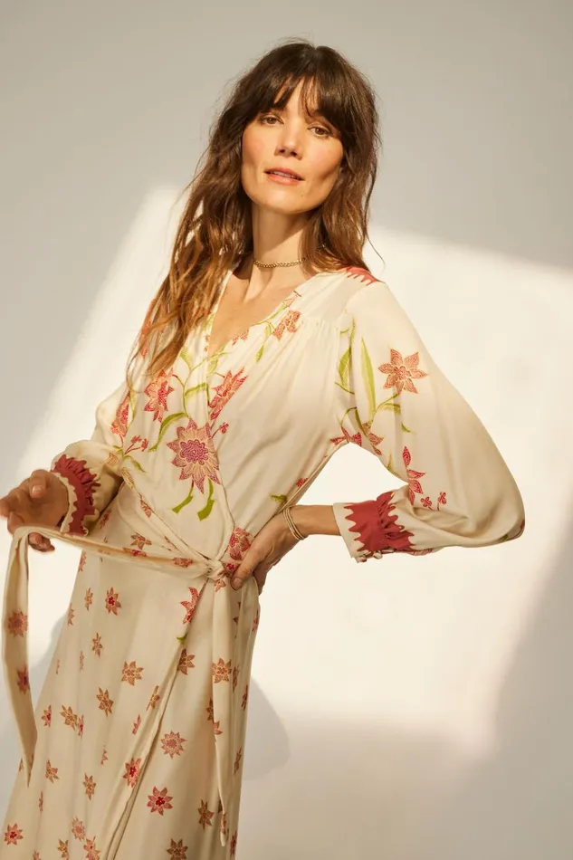 Women Natalie Martin Dresses Kate Long Sleeve Maxi Starflower Cream