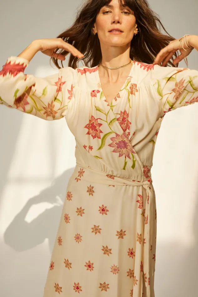 Women Natalie Martin Dresses Kate Long Sleeve Maxi Starflower Cream