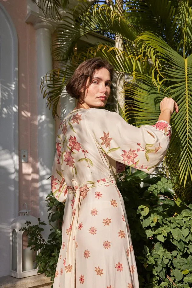 Women Natalie Martin Dresses Kate Long Sleeve Maxi Starflower Cream