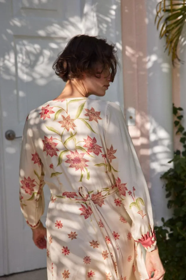 Women Natalie Martin Dresses Kate Long Sleeve Maxi Starflower Cream