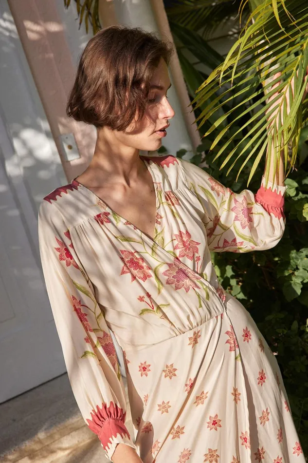 Women Natalie Martin Dresses Kate Long Sleeve Maxi Starflower Cream