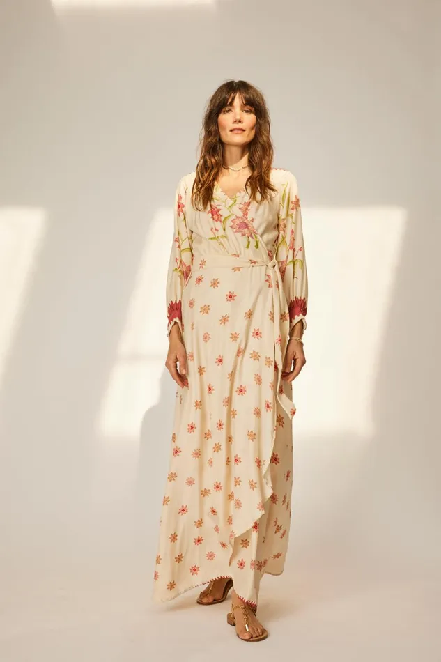 Women Natalie Martin Dresses Kate Long Sleeve Maxi Starflower Cream