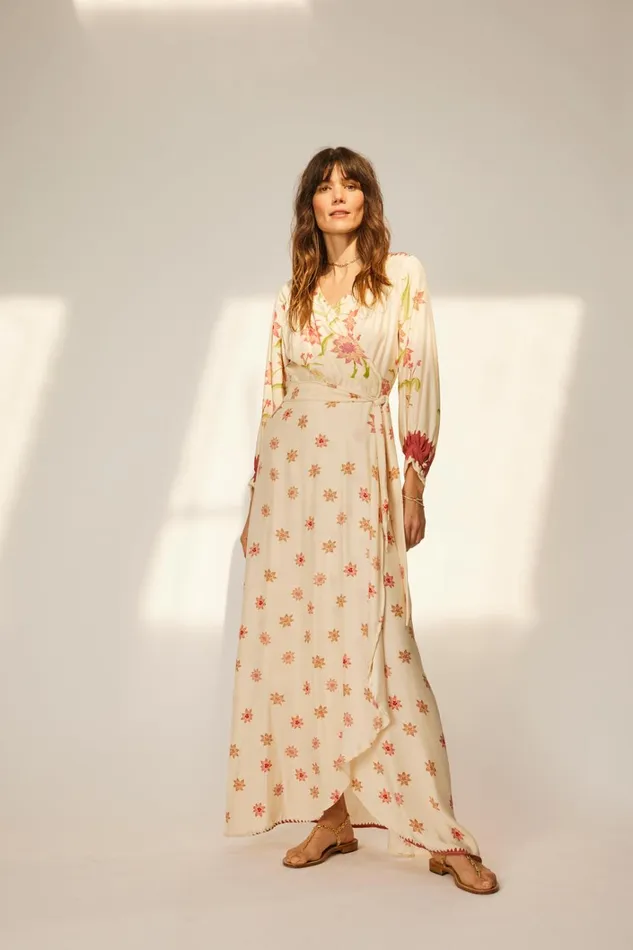 Women Natalie Martin Dresses Kate Long Sleeve Maxi Starflower Cream