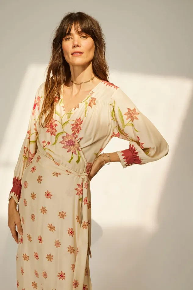 Women Natalie Martin Dresses Kate Long Sleeve Maxi Starflower Cream