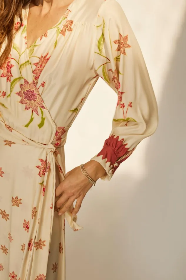 Women Natalie Martin Dresses Kate Long Sleeve Maxi Starflower Cream