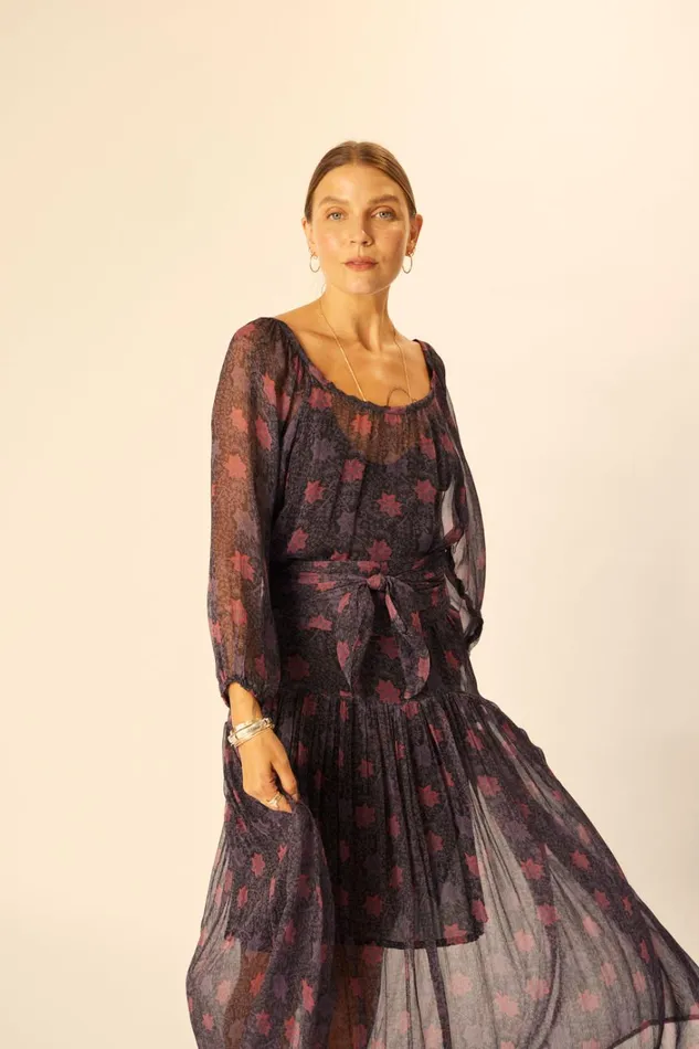Women Natalie Martin Dresses Lainey Dress With Sash Snowflake Aubergine
