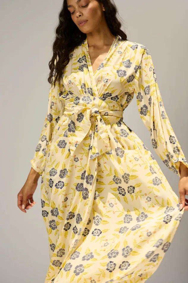 Women Natalie Martin Dresses Nico LS Maxi With Sash Prairie Indigo